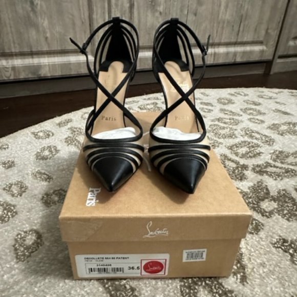 Christian Louboutin Shoes - Christian Louboutin "Theodorella" 100mm Black Leather/Mesh Pumps Size 36.5 (6.5)